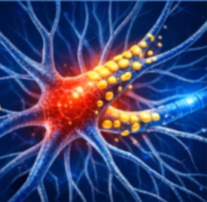 A detailed biological illustration of a calm, protected neuron representing the Neuro-Shield protocol